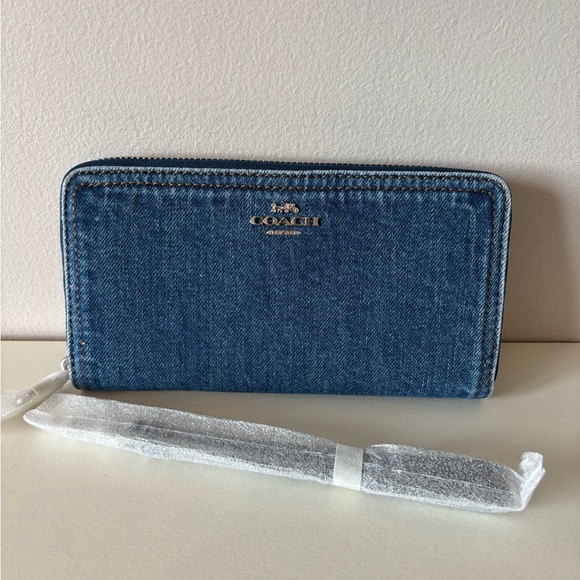 Coach Long Zip Around Wallet In Denim - Picture 8 of 11